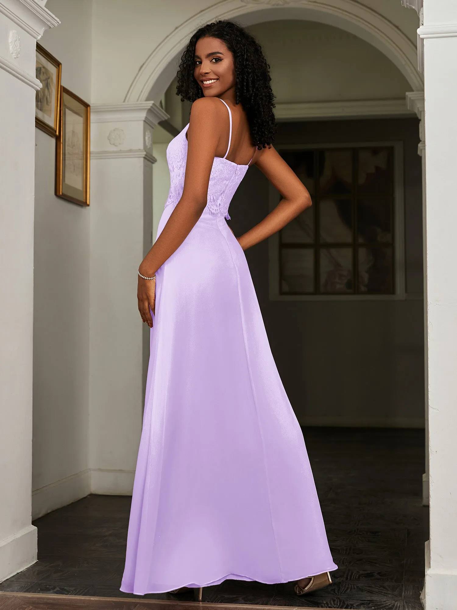 Lace Appliqued  Backless Chiffon A-Line Dress Lilac Plus Size