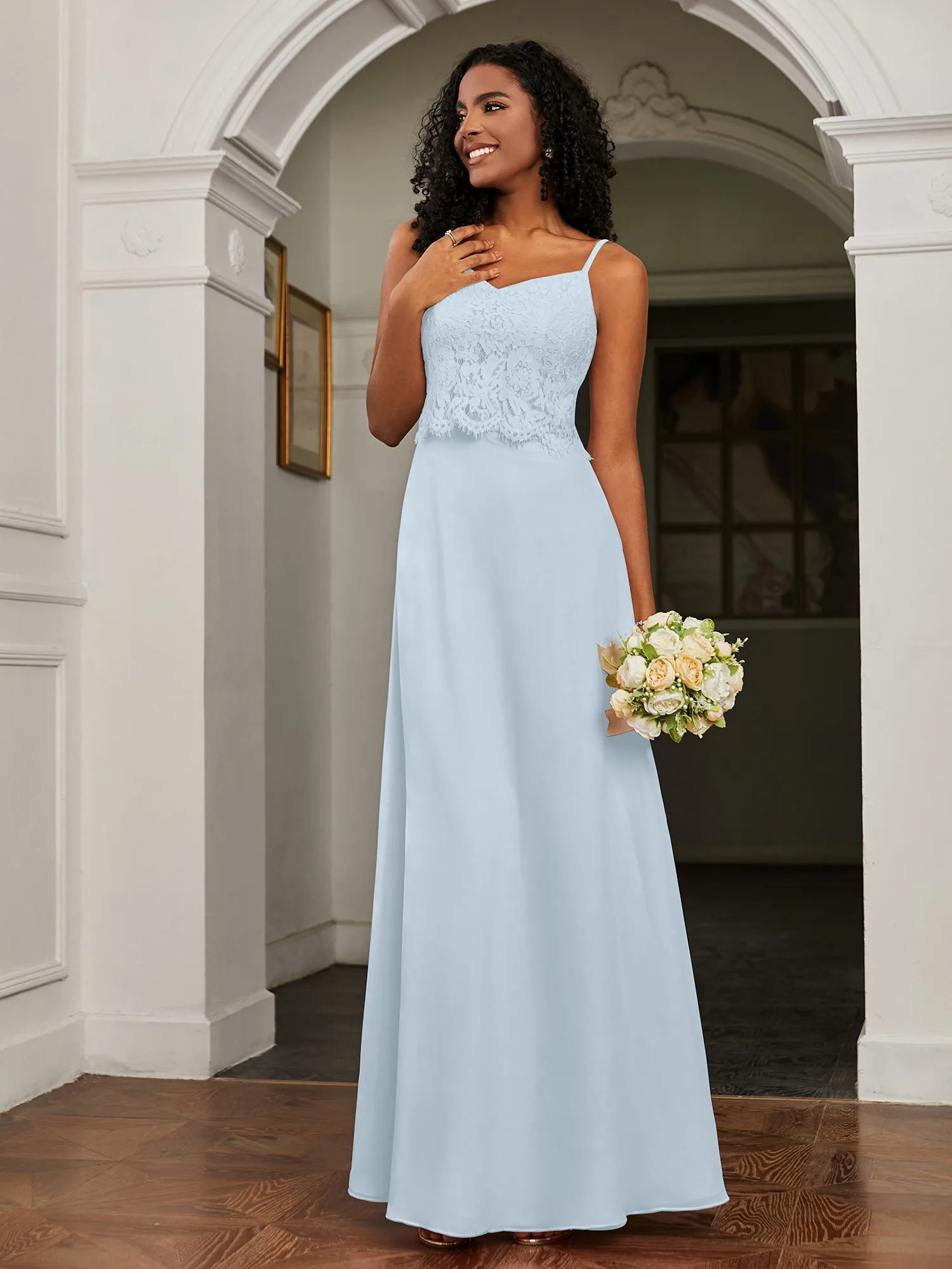 Lace Appliqued  Backless Chiffon A-Line Dress Mist Plus Size