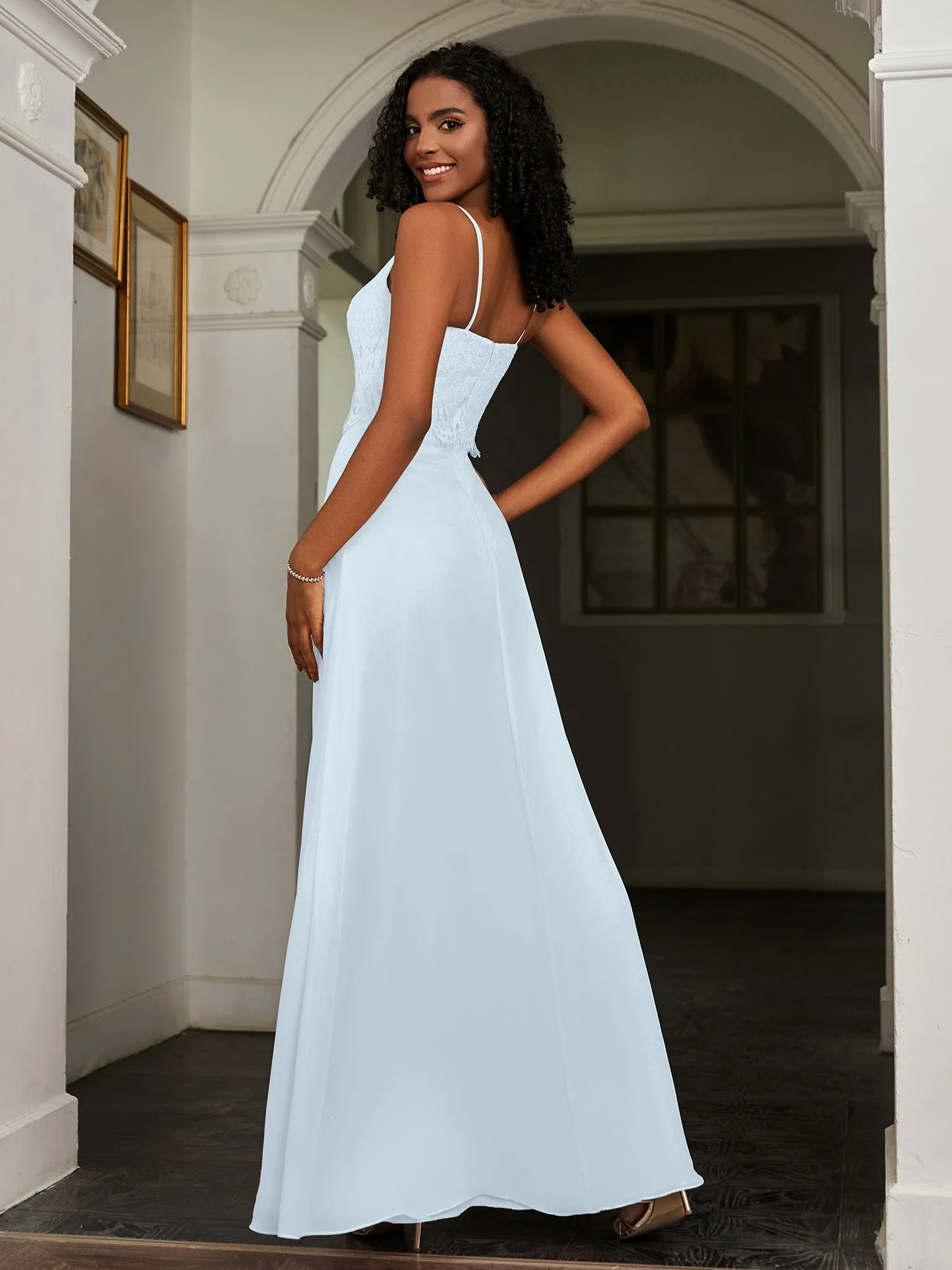 Lace Appliqued  Backless Chiffon A-Line Dress Mist Plus Size