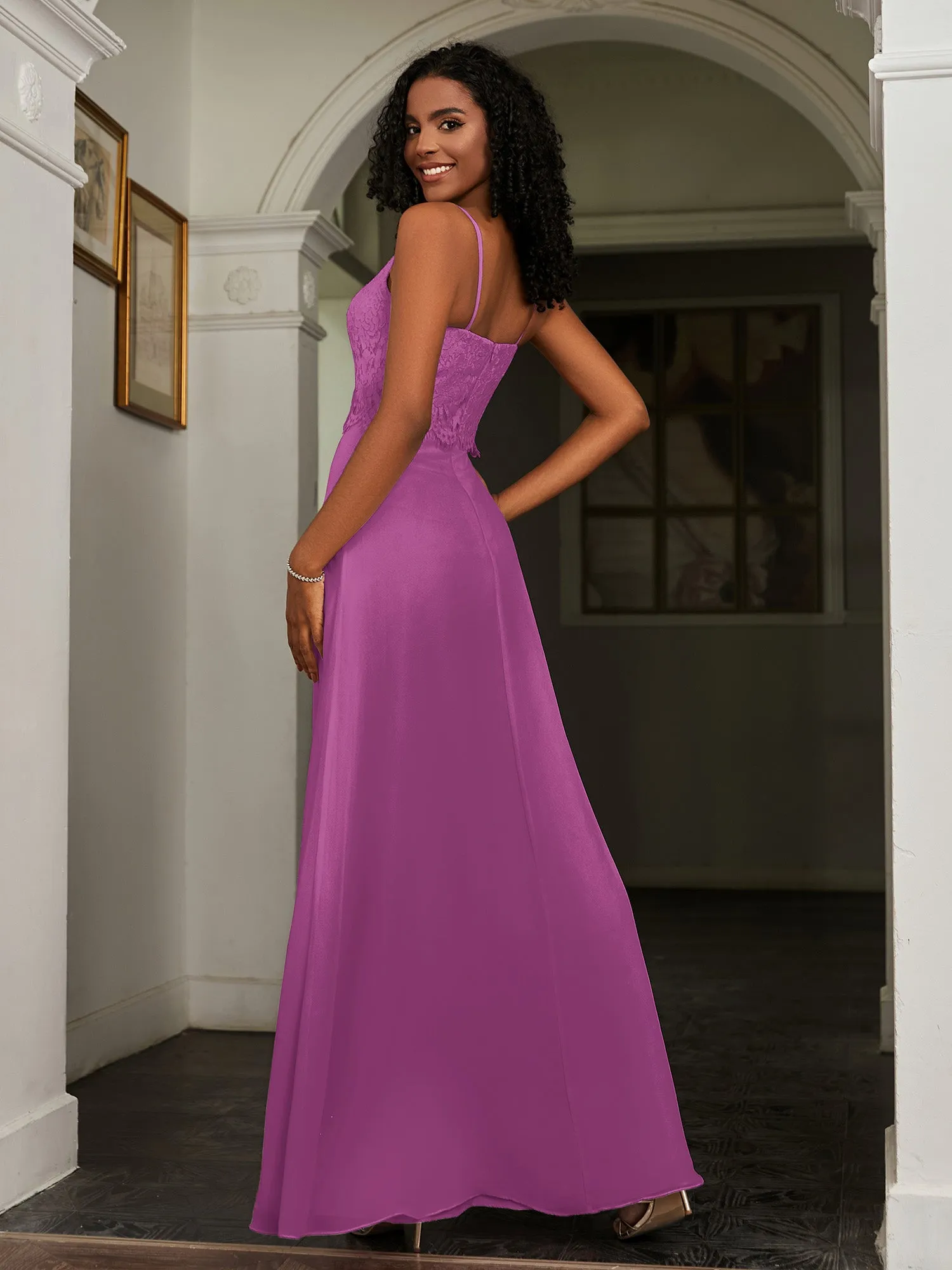 Lace Appliqued  Backless Chiffon A-Line Dress Orchid Plus Size