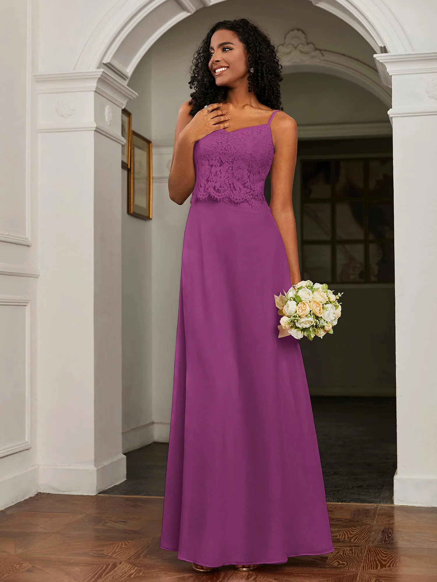 Lace Appliqued  Backless Chiffon A-Line Dress Orchid Plus Size