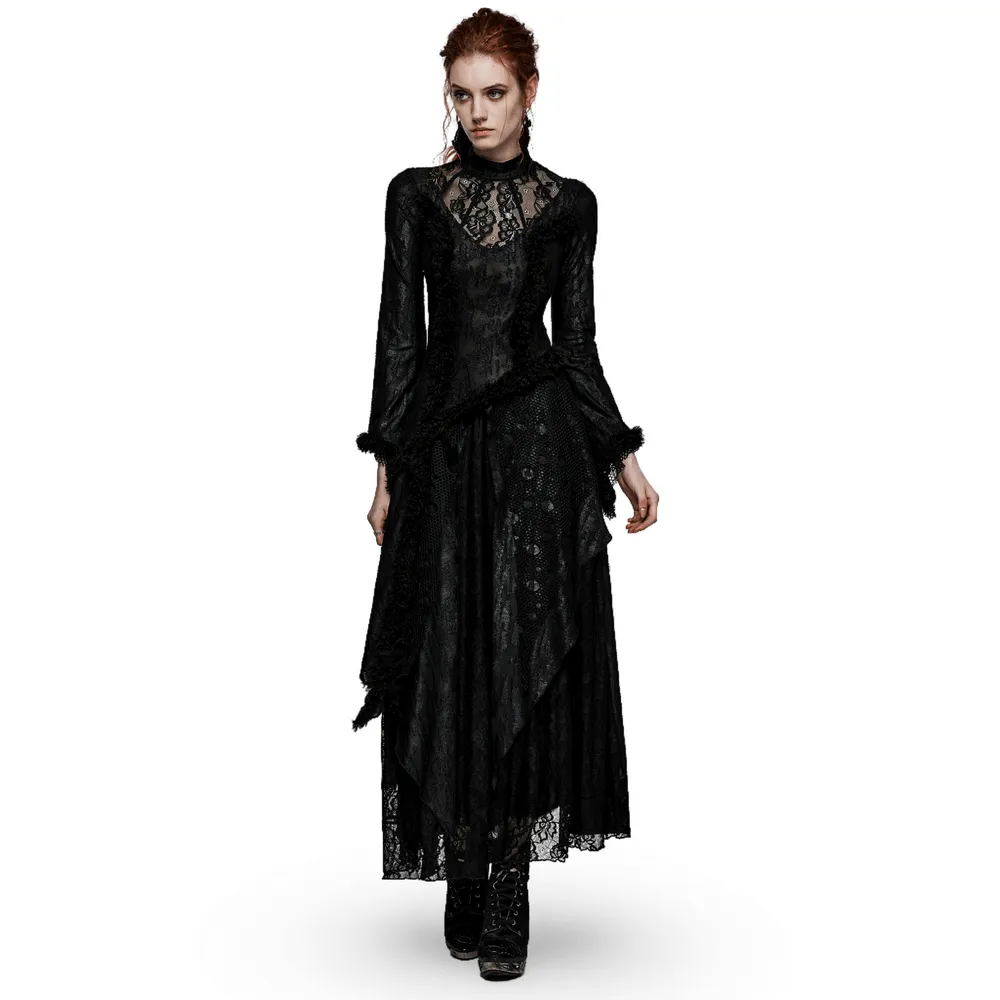 Layered Lace Gothic Elegance Long Slim Fit Dress