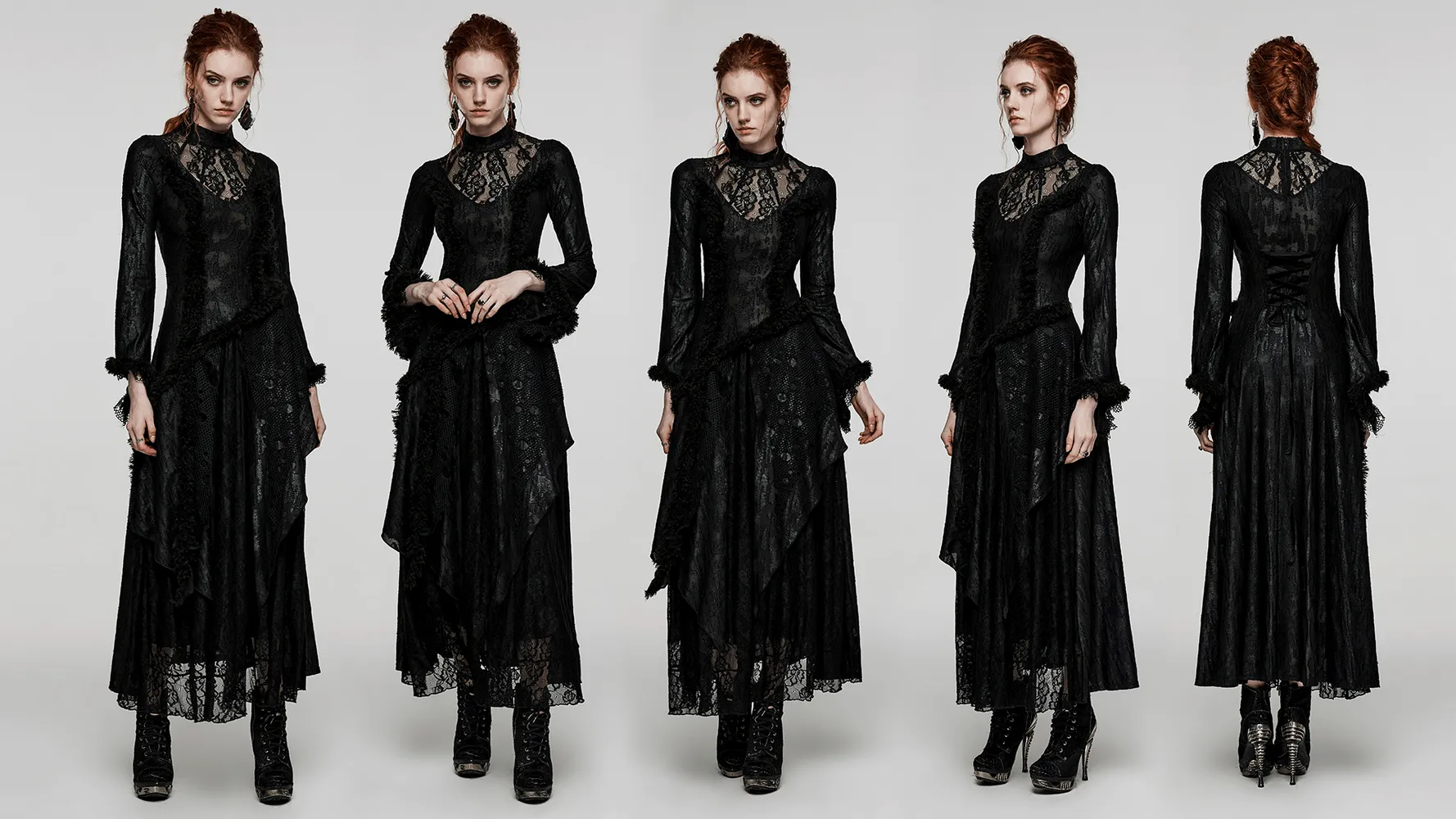 Layered Lace Gothic Elegance Long Slim Fit Dress