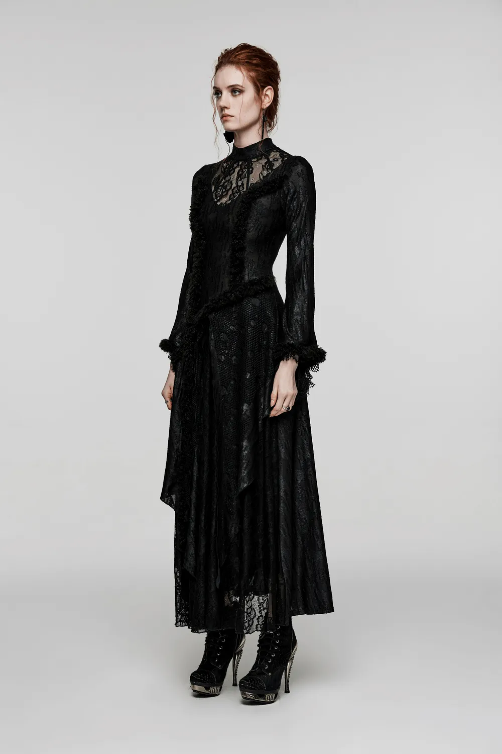 Layered Lace Gothic Elegance Long Slim Fit Dress