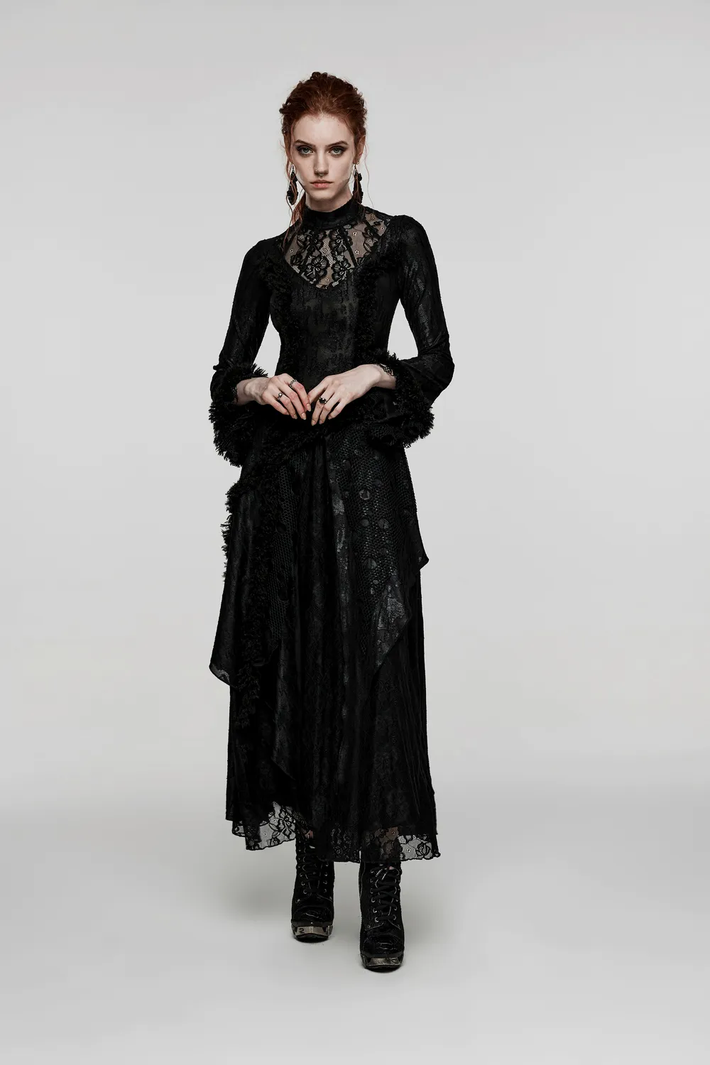Layered Lace Gothic Elegance Long Slim Fit Dress