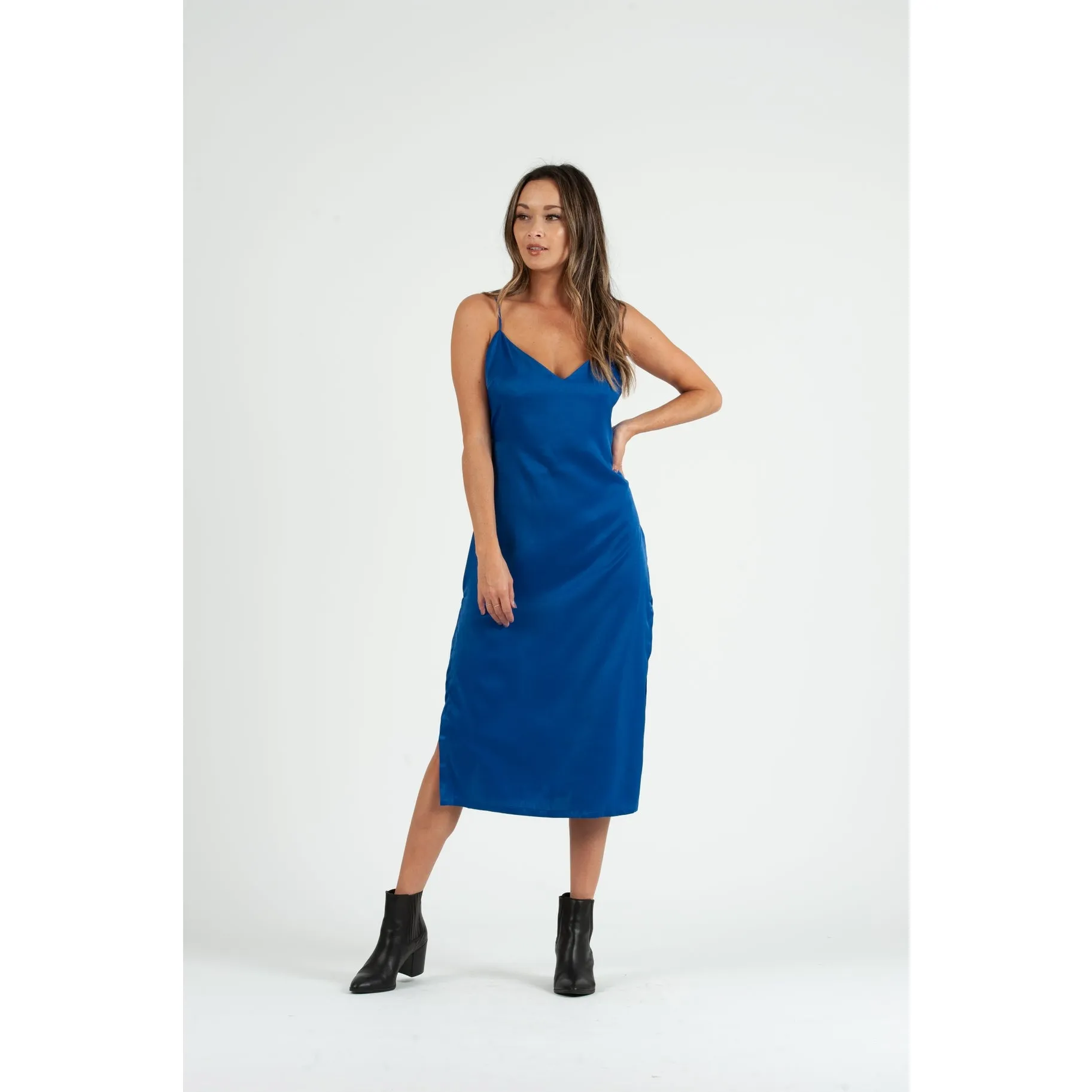 Lucca Couture Sierra Satin Back Tie Dress Royal Blue