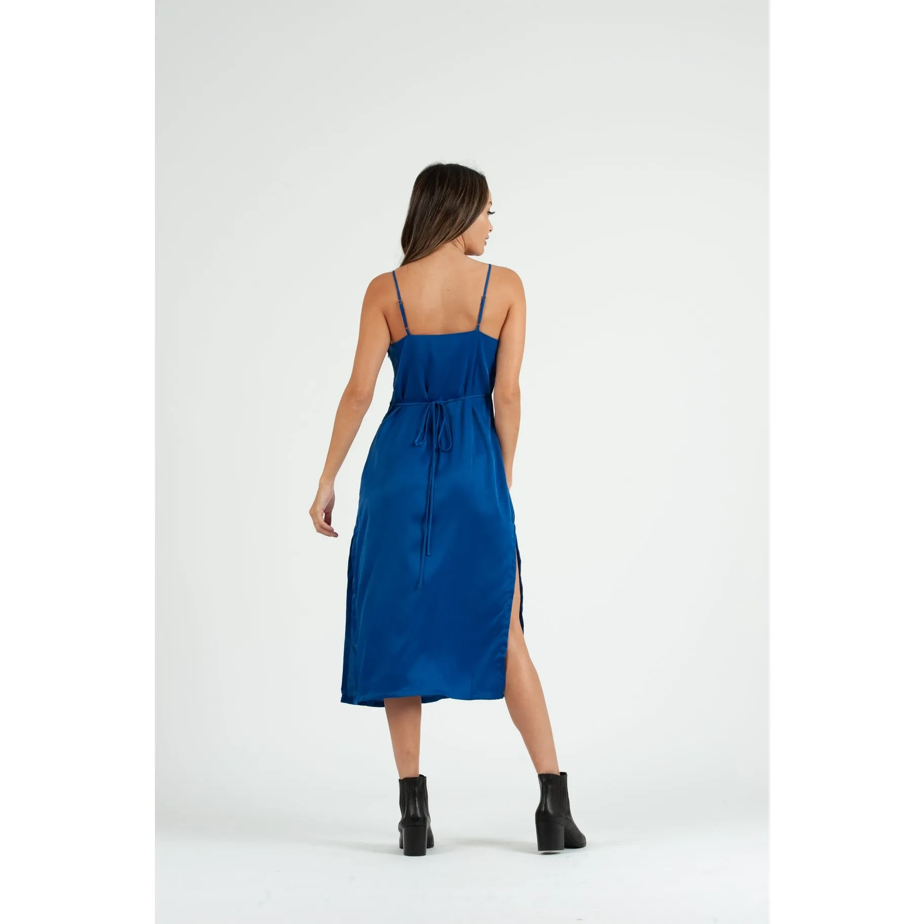 Lucca Couture Sierra Satin Back Tie Dress Royal Blue