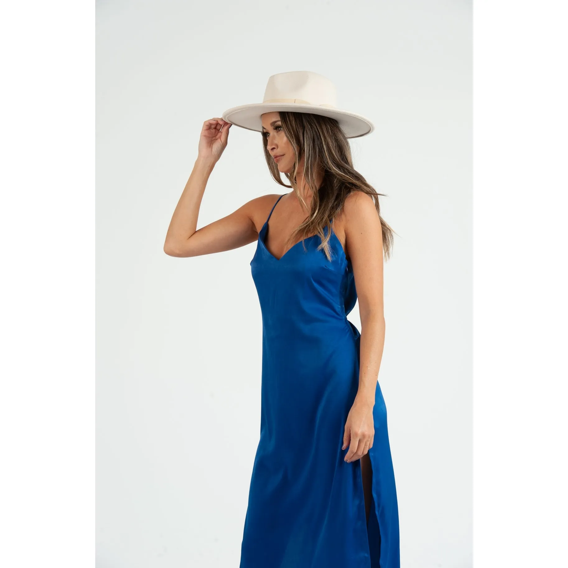 Lucca Couture Sierra Satin Back Tie Dress Royal Blue