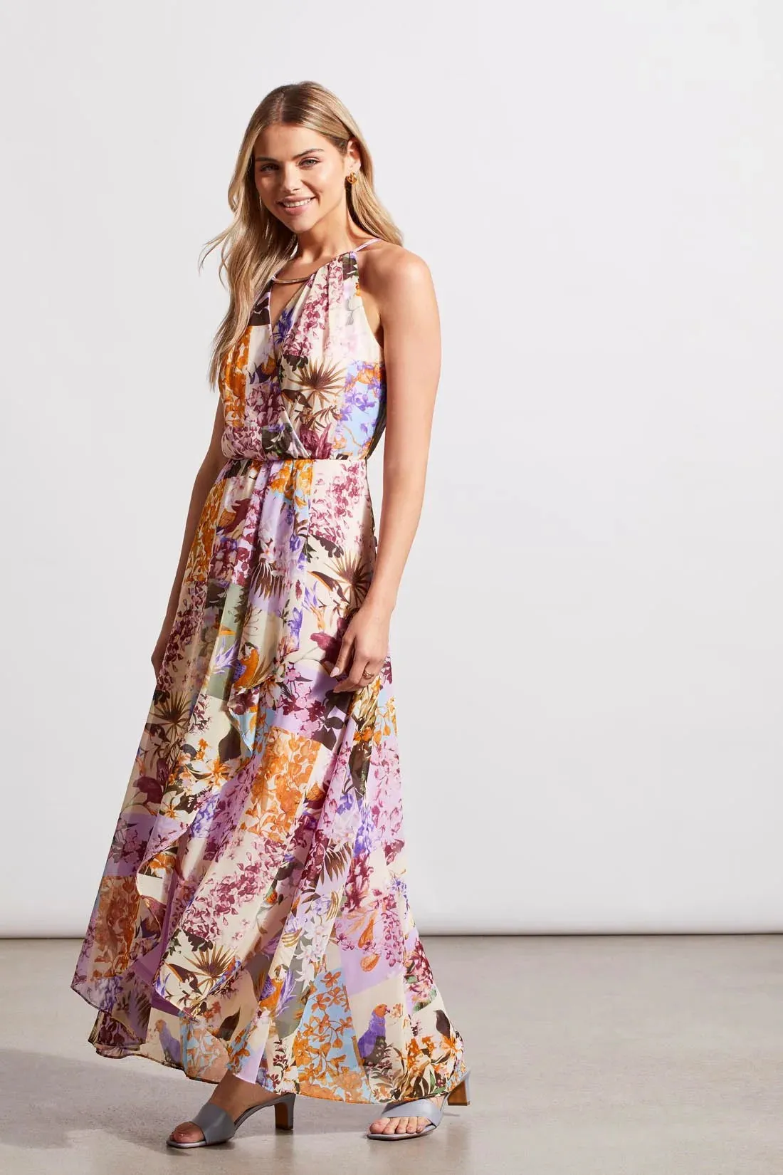 Lyra Lined Maxi Dress with Embellished Keyhole Neck - TRIBAL 879O-4073-0872