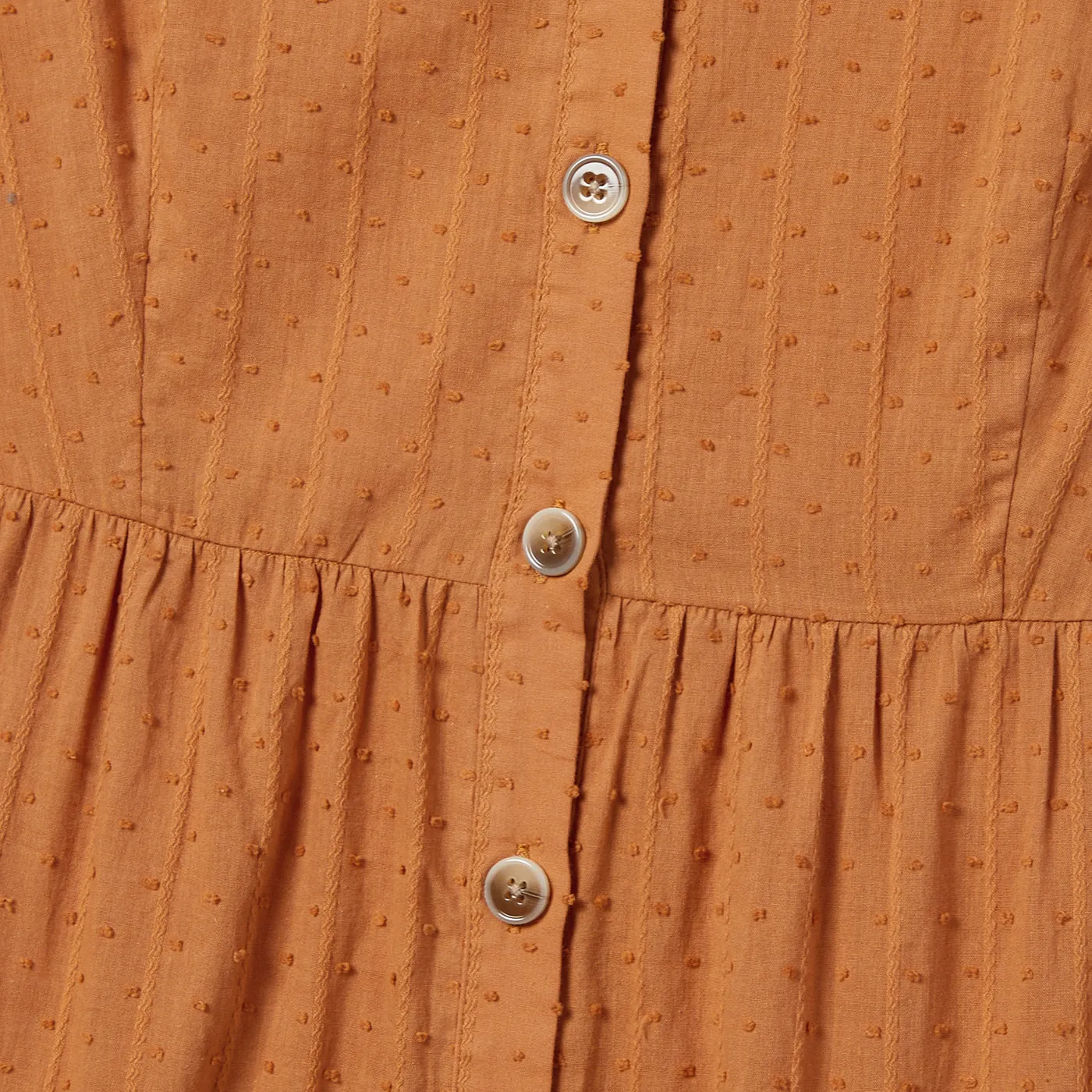 Mommy and Me Flutter Sleeve Brown Cotton Swiss Dot Button Tiered Dresses
