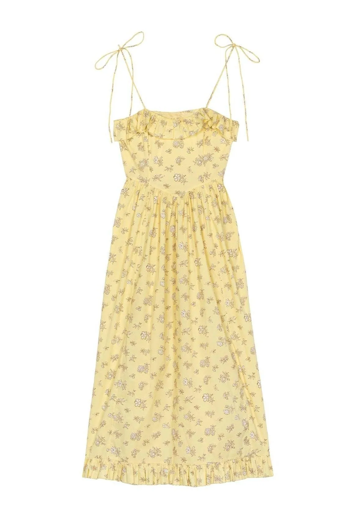 Novia Printed Ruffle Trim Slip Midi Dress