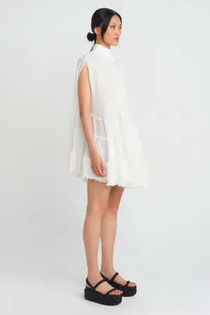 Nu Chiffon Pleated Short Dress Off White