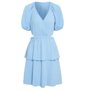 Open Back Wedding Dresses V Neck Blue Dress