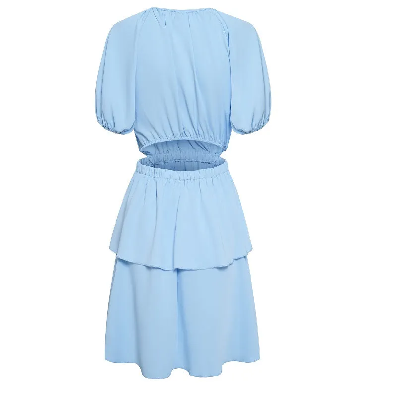 Open Back Wedding Dresses V Neck Blue Dress