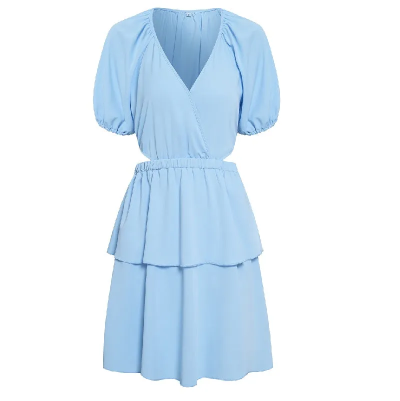 Open Back Wedding Dresses V Neck Blue Dress