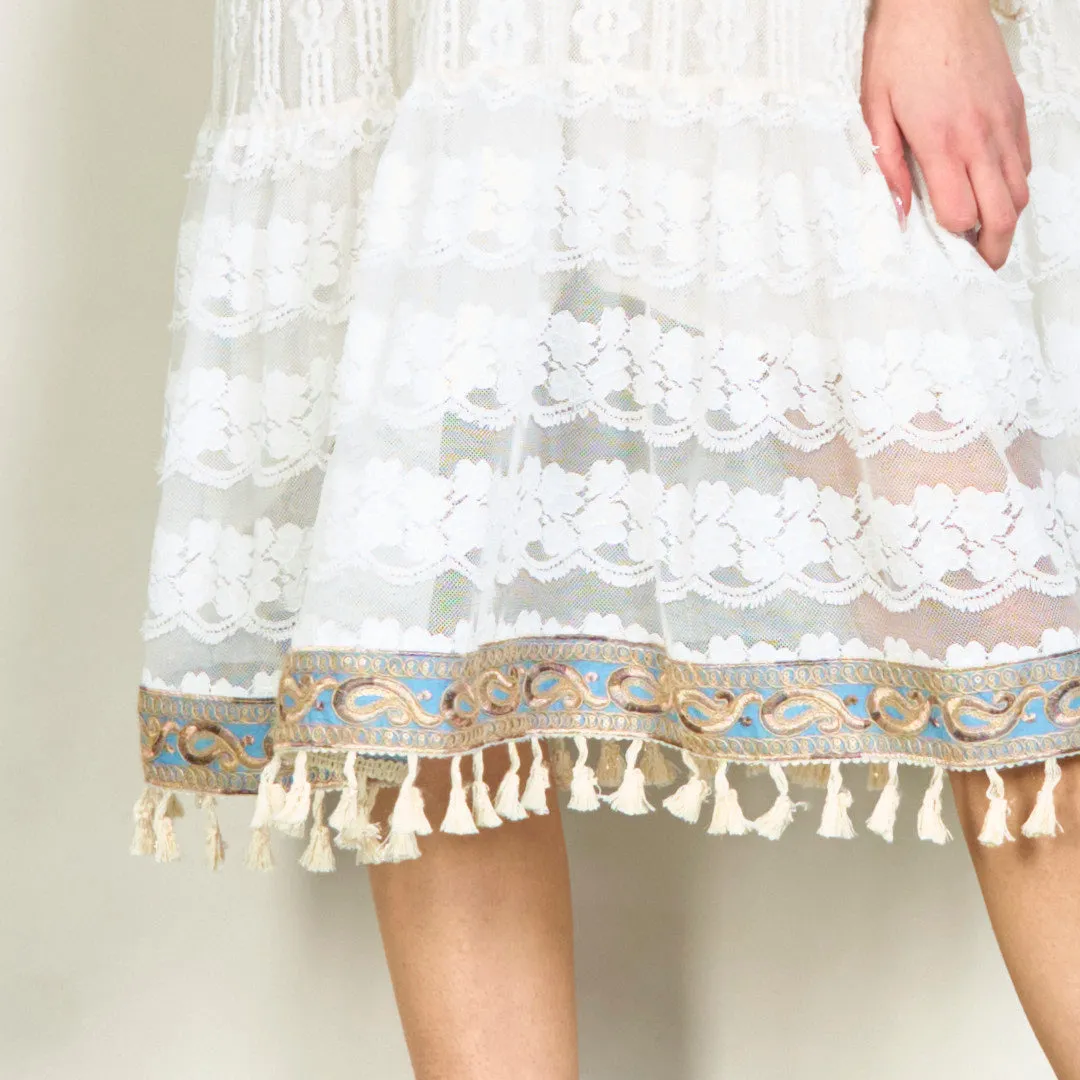 Oversize lace tunic dress with tassel accents wholesale