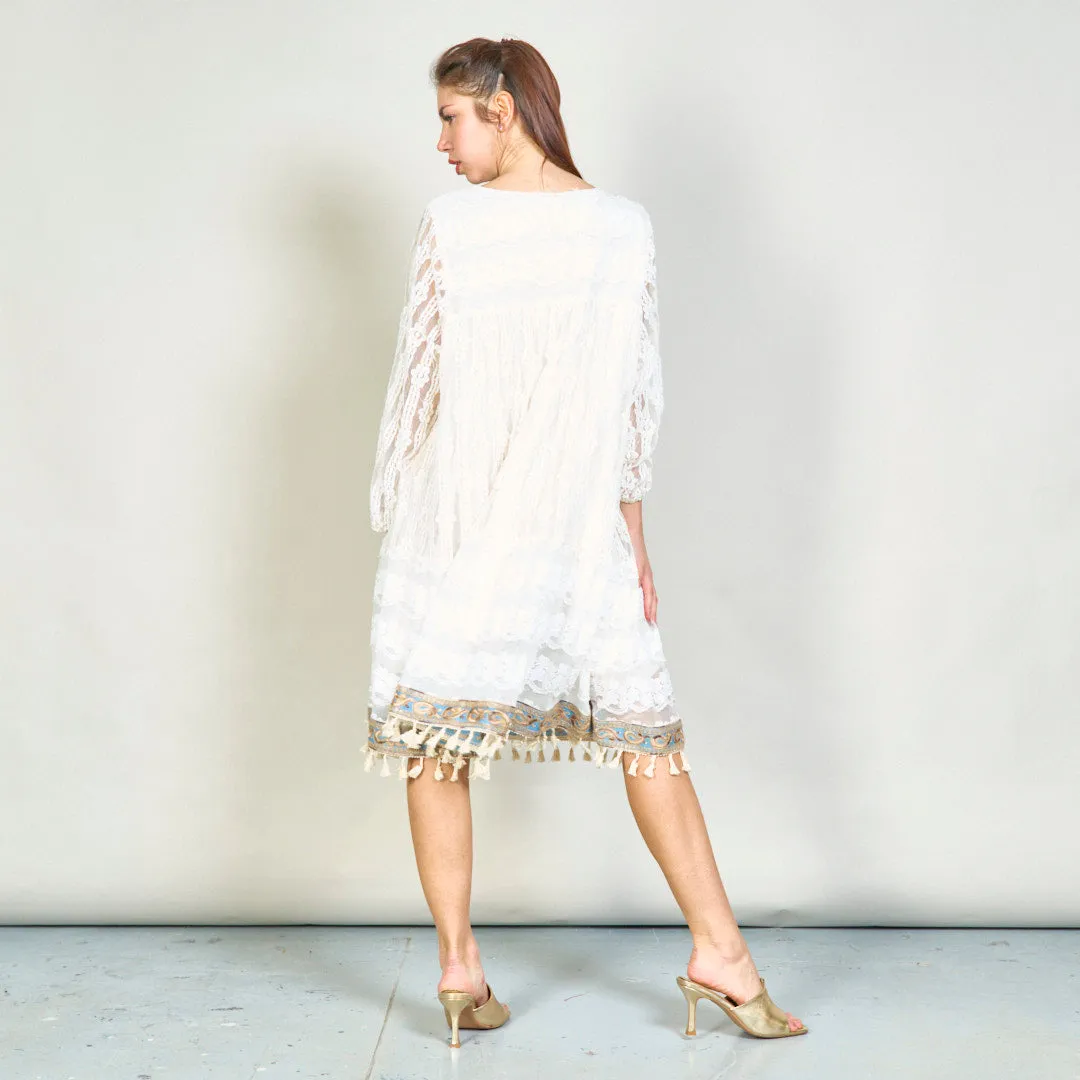 Oversize lace tunic dress with tassel accents wholesale