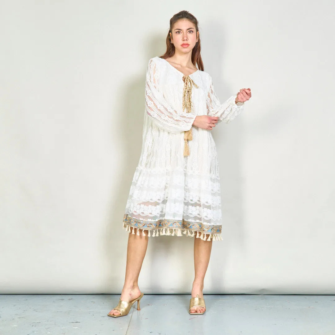 Oversize lace tunic dress with tassel accents wholesale