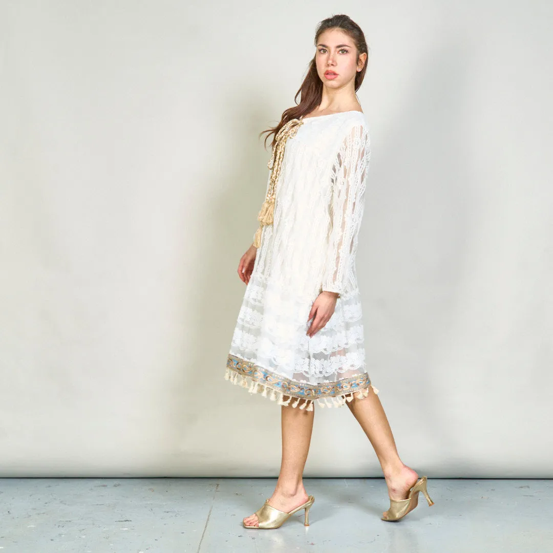 Oversize lace tunic dress with tassel accents wholesale