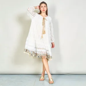 Oversize lace tunic dress with tassel accents wholesale