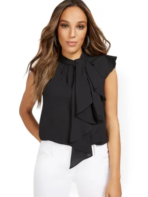 Petite Sleeveless Knot-Neck Ruffle Blouse