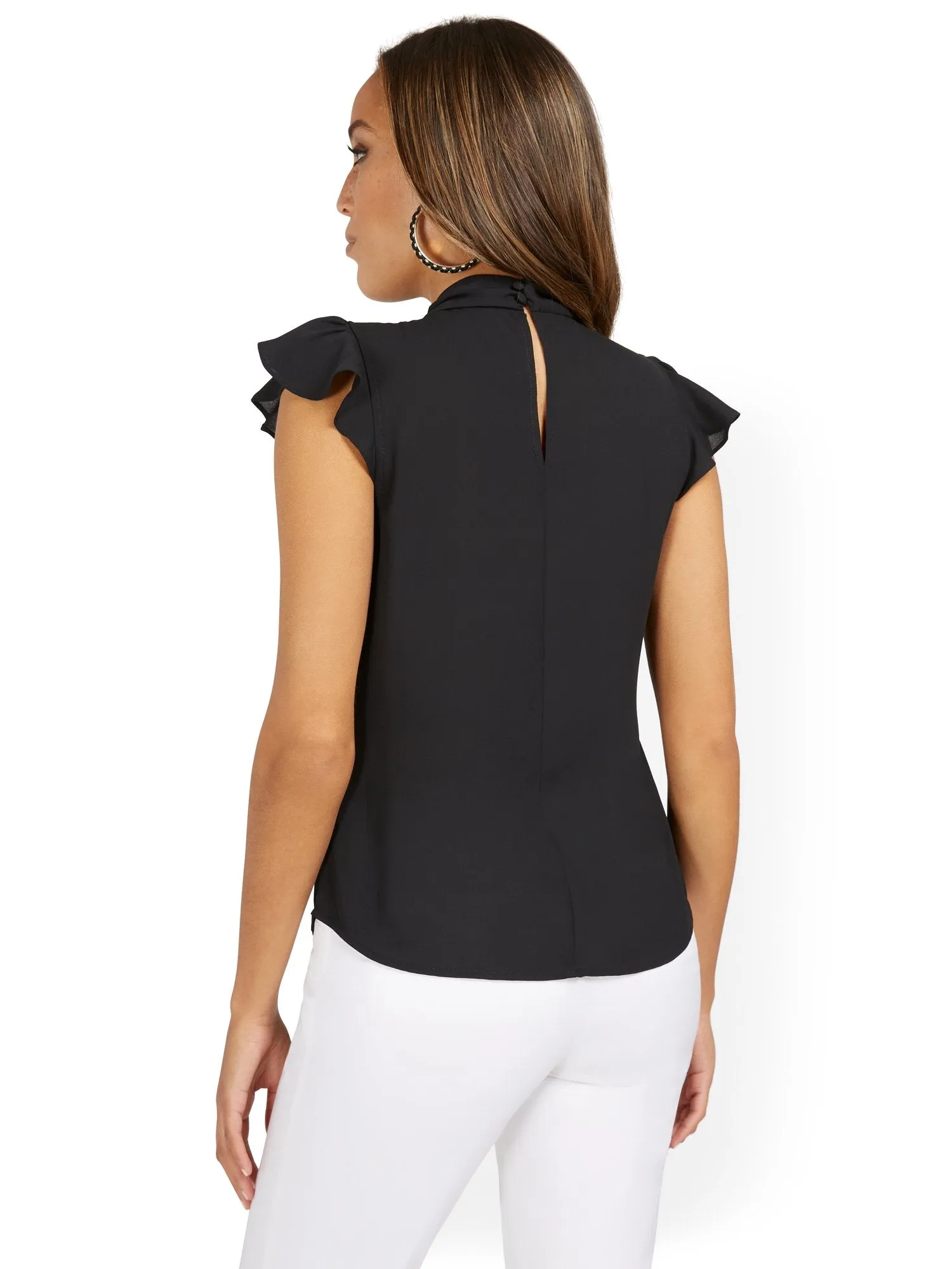 Petite Sleeveless Knot-Neck Ruffle Blouse