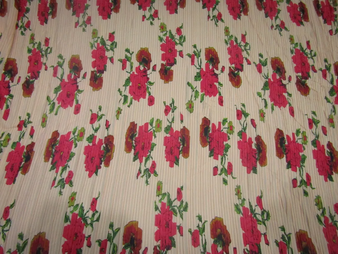Polyester Pleated Printed Georgette Pastel Peach Fabric ~ 44'' wide