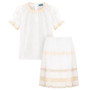POMPOMME 2PC LACE TRIMMED TOP & SKIRT SET