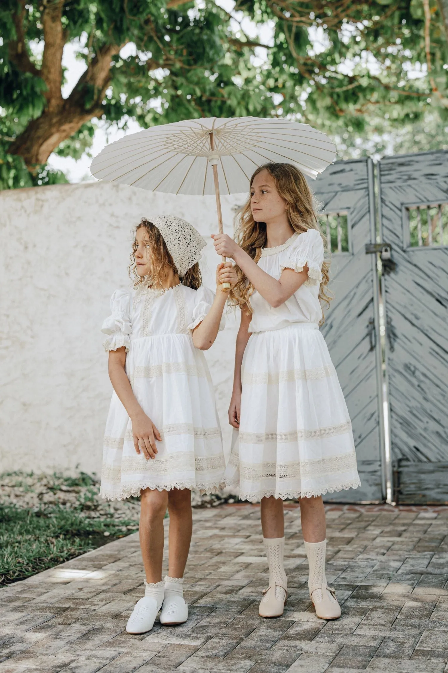 POMPOMME 2PC LACE TRIMMED TOP & SKIRT SET
