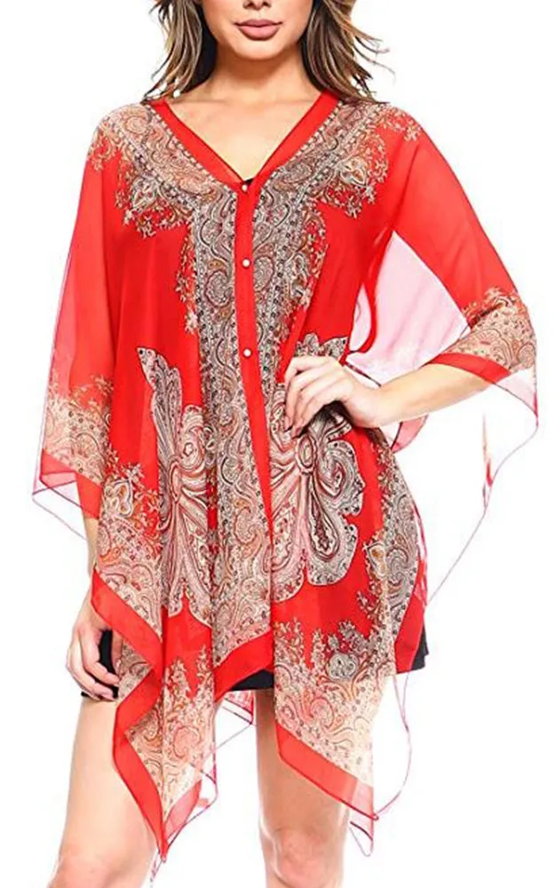 PP3361 / LC514 / JP337 Paisley Print Chiffon Poncho