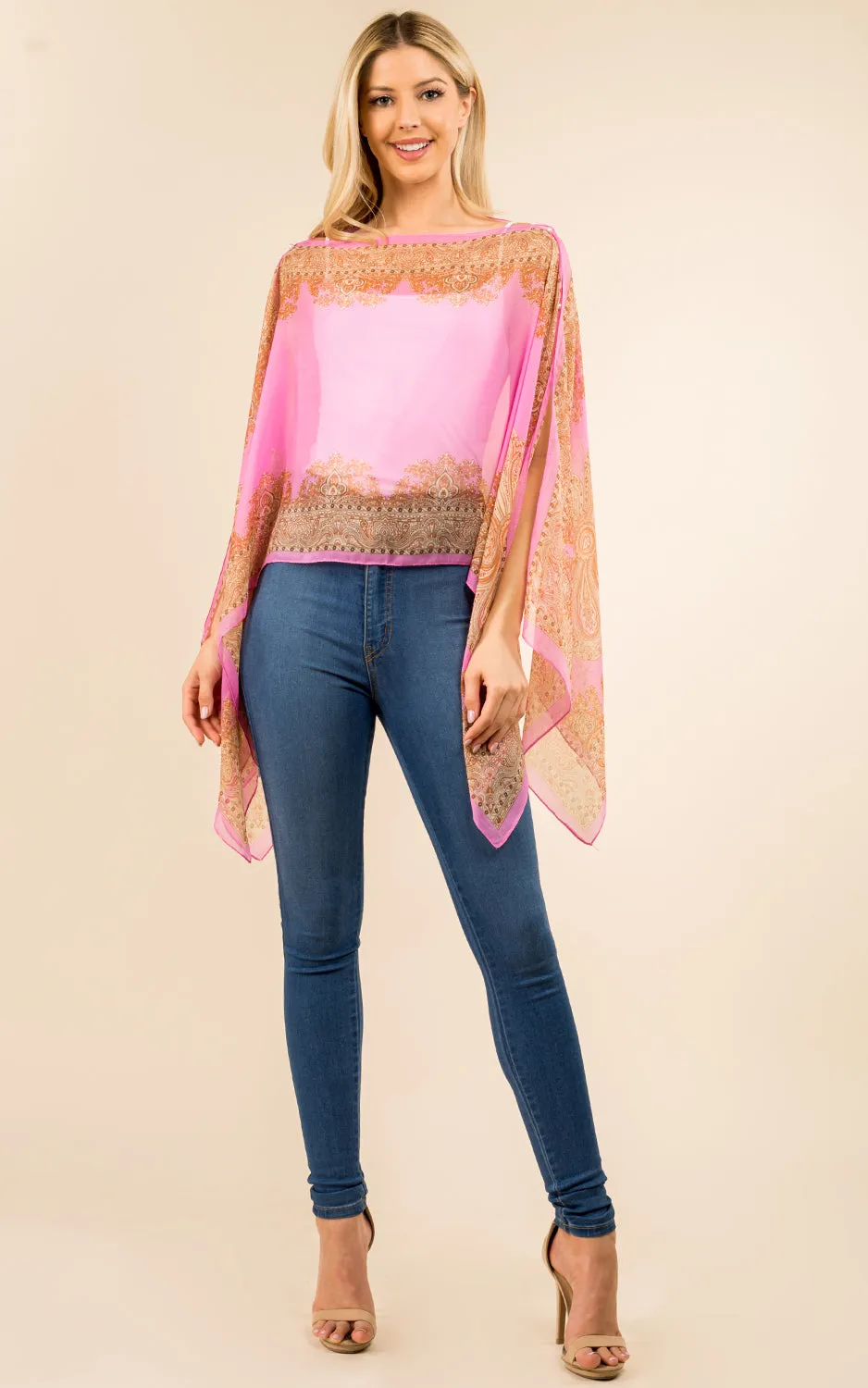 PP3361 / LC514 / JP337 Paisley Print Chiffon Poncho