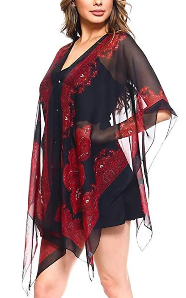 PP3361 / LC514 / JP337 Paisley Print Chiffon Poncho
