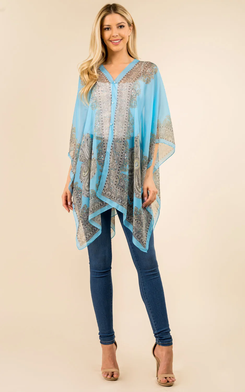 PP3361 / LC514 / JP337 Paisley Print Chiffon Poncho