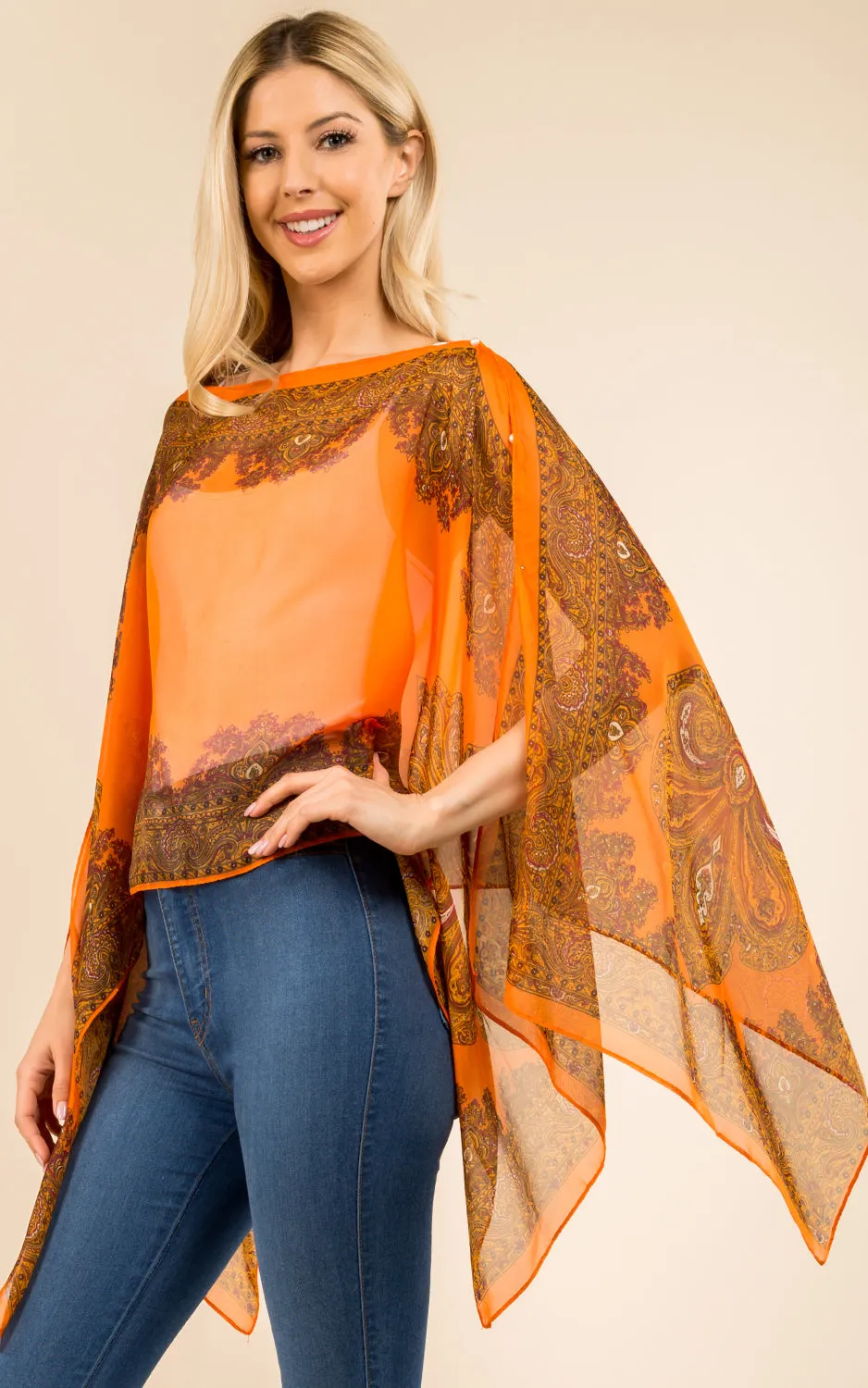 PP3361 / LC514 / JP337 Paisley Print Chiffon Poncho