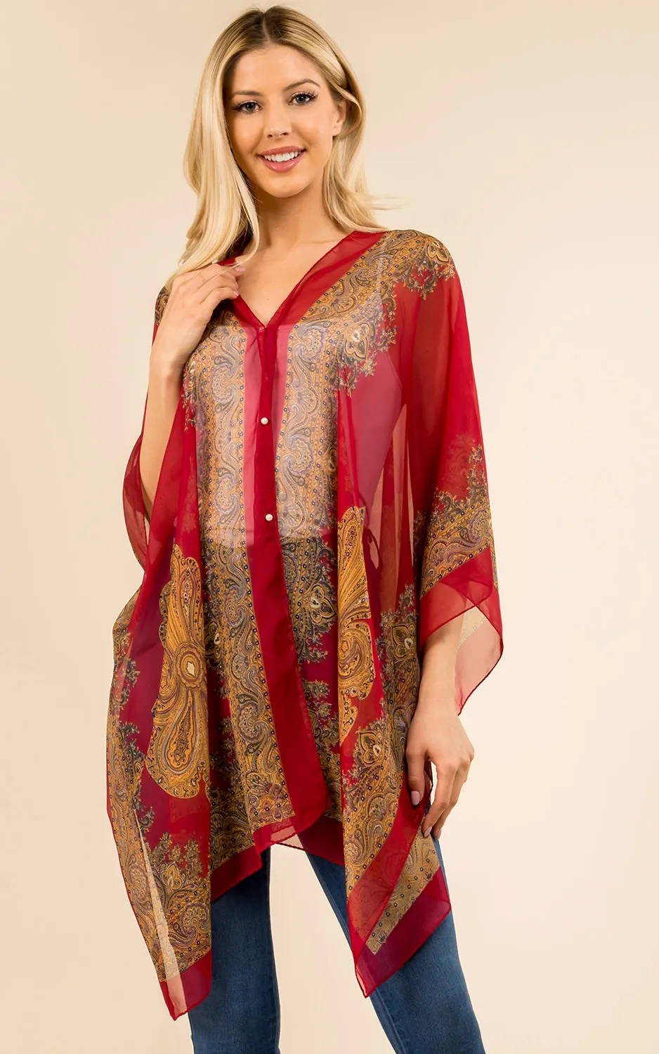 PP3361 / LC514 / JP337 Paisley Print Chiffon Poncho