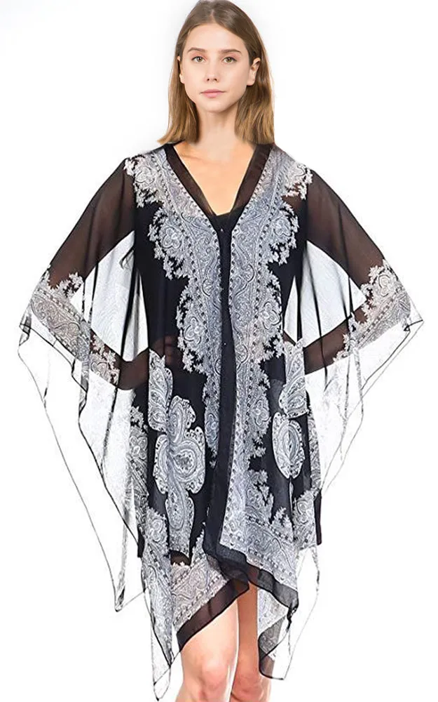 PP3361 / LC514 / JP337 Paisley Print Chiffon Poncho