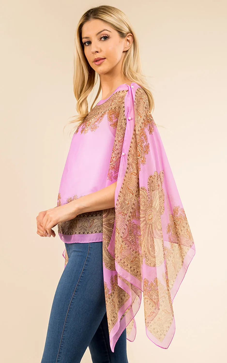 PP3361 / LC514 / JP337 Paisley Print Chiffon Poncho