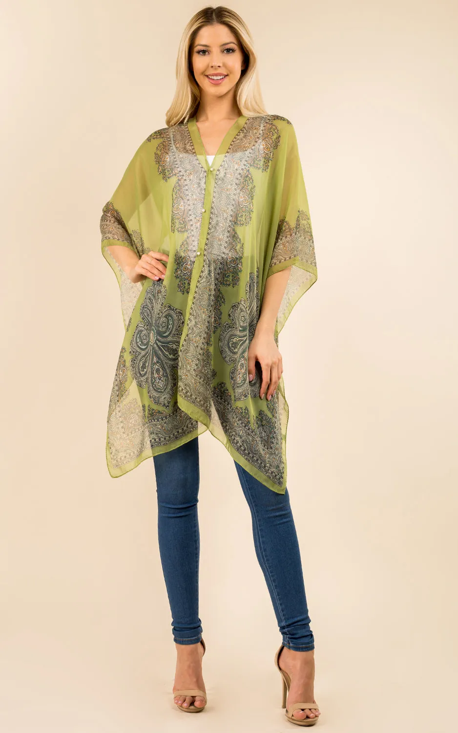 PP3361 / LC514 / JP337 Paisley Print Chiffon Poncho