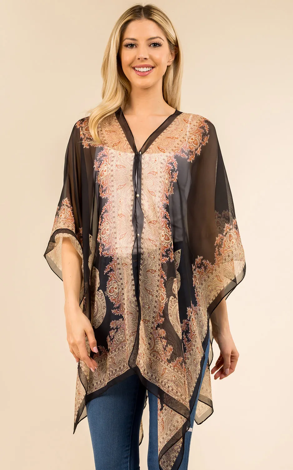 PP3361 / LC514 / JP337 Paisley Print Chiffon Poncho