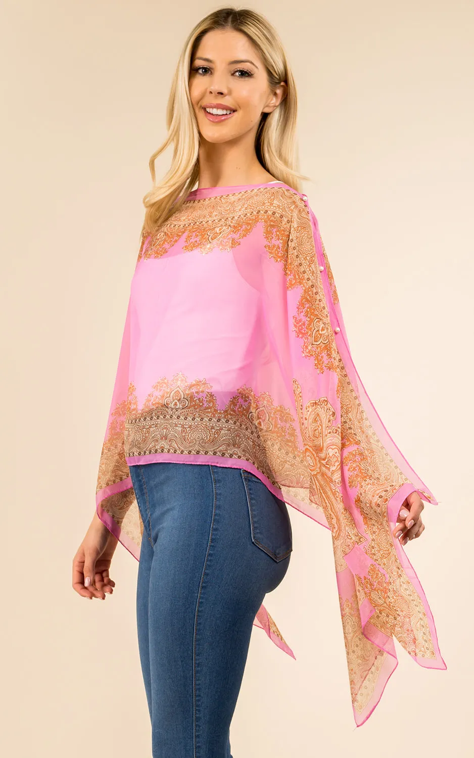 PP3361 / LC514 / JP337 Paisley Print Chiffon Poncho