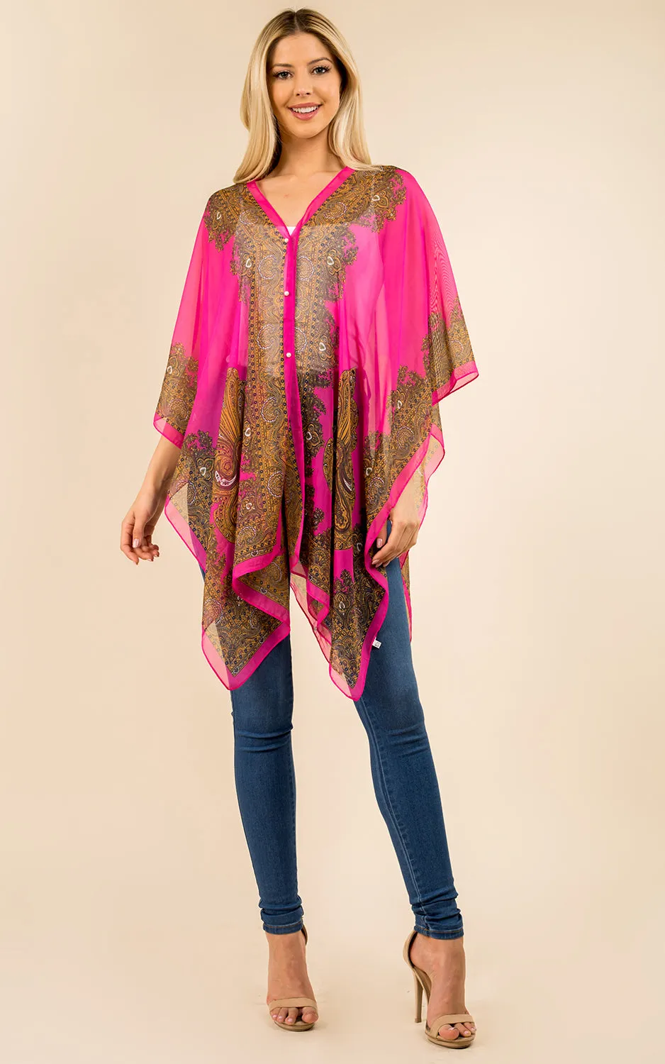 PP3361 / LC514 / JP337 Paisley Print Chiffon Poncho