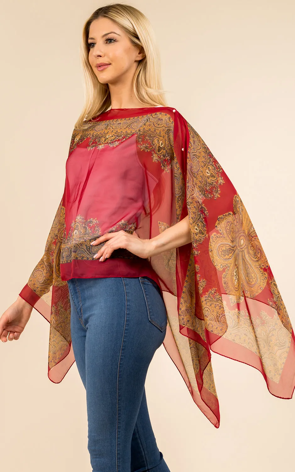 PP3361 / LC514 / JP337 Paisley Print Chiffon Poncho