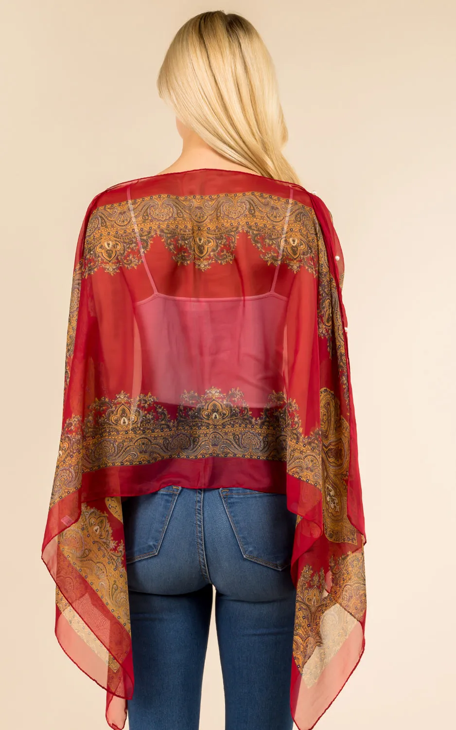 PP3361 / LC514 / JP337 Paisley Print Chiffon Poncho
