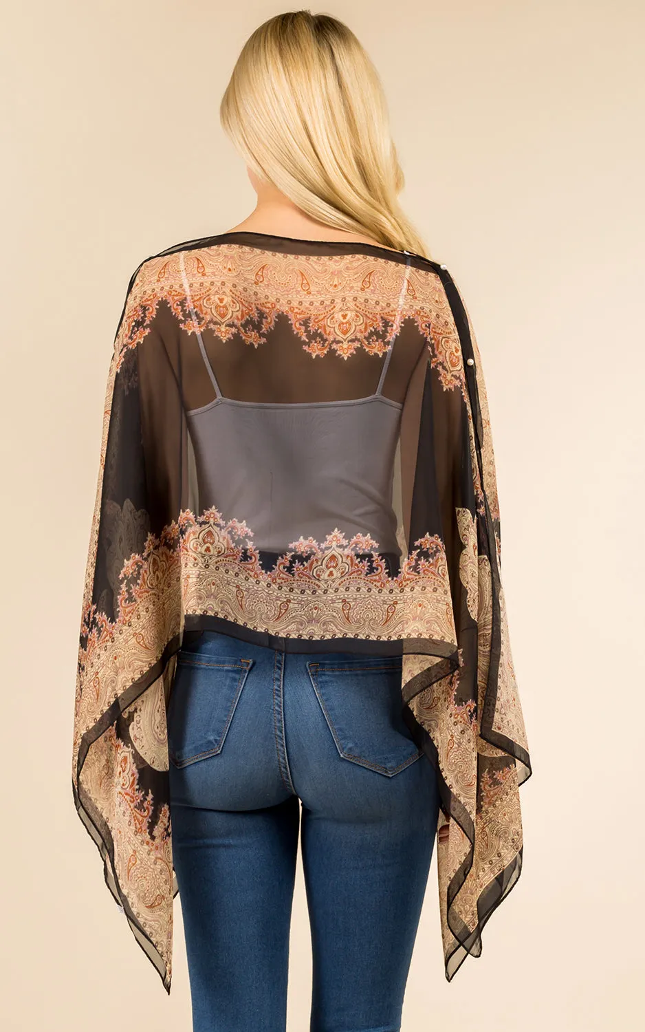 PP3361 / LC514 / JP337 Paisley Print Chiffon Poncho