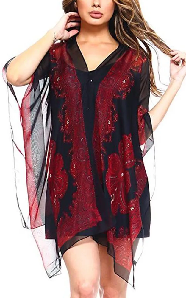 PP3361 / LC514 / JP337 Paisley Print Chiffon Poncho