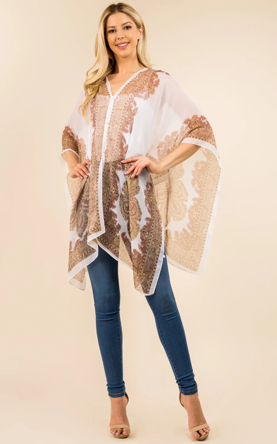 PP3361 / LC514 / JP337 Paisley Print Chiffon Poncho