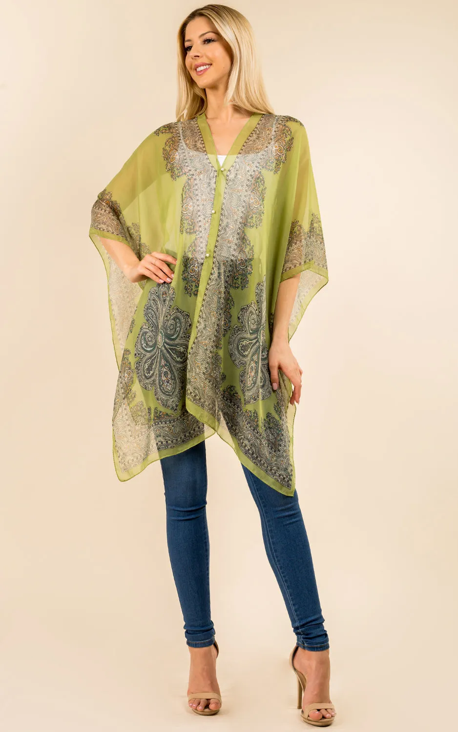 PP3361 / LC514 / JP337 Paisley Print Chiffon Poncho
