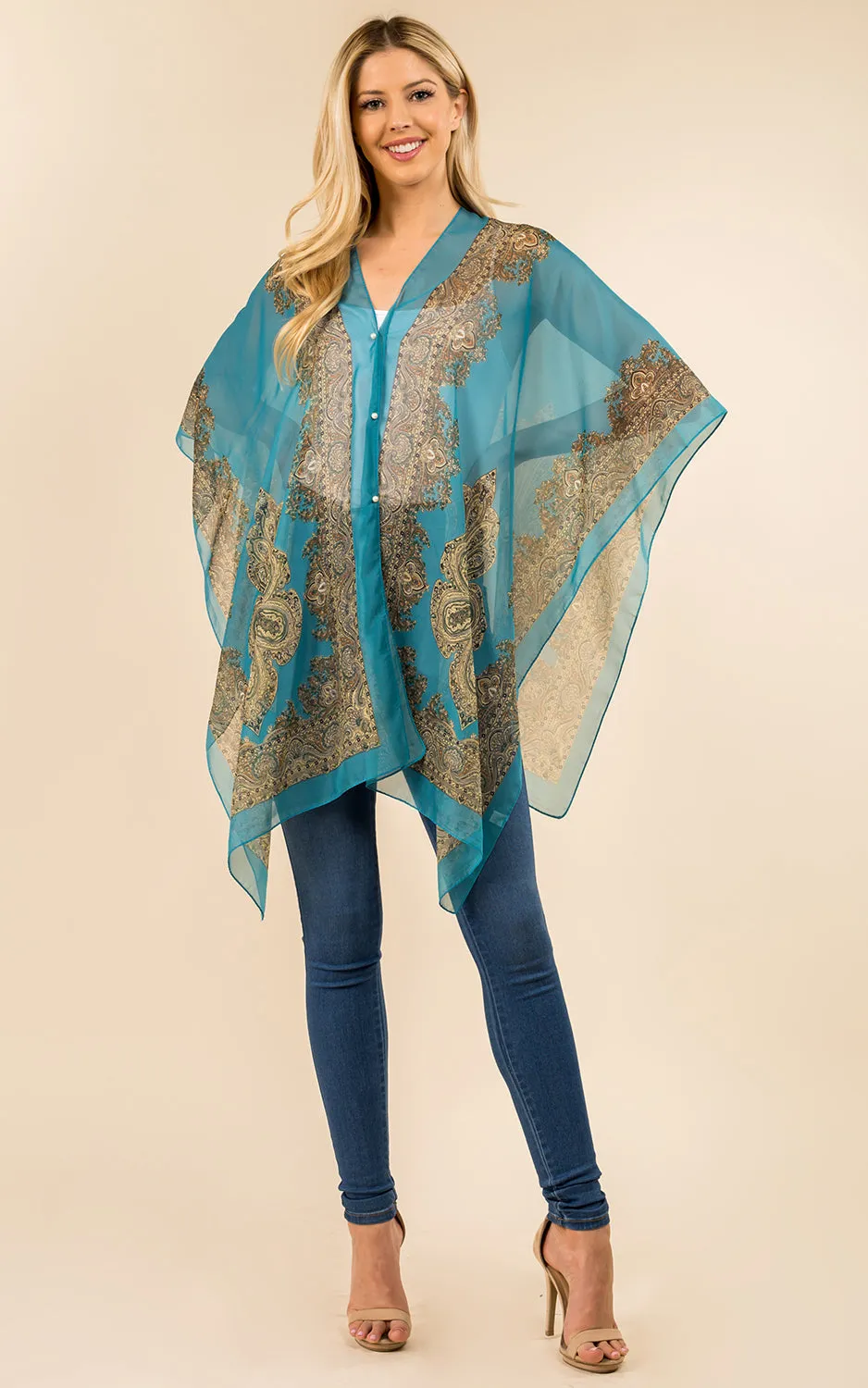 PP3361 / LC514 / JP337 Paisley Print Chiffon Poncho