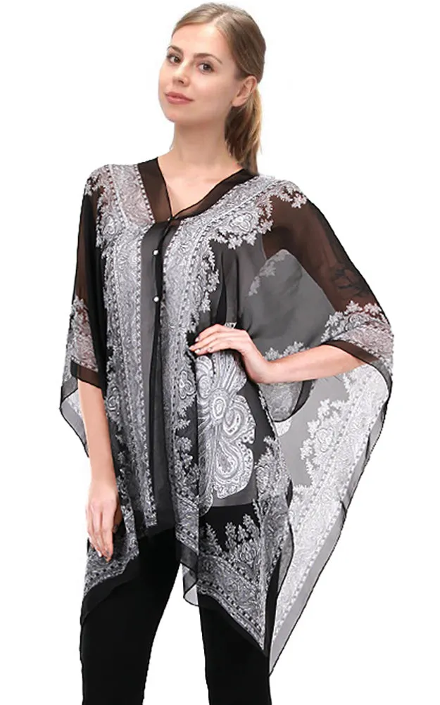 PP3361 / LC514 / JP337 Paisley Print Chiffon Poncho