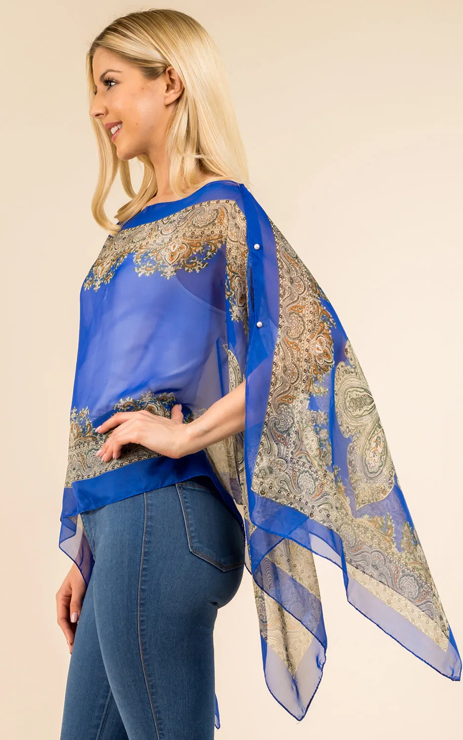 PP3361 / LC514 / JP337 Paisley Print Chiffon Poncho